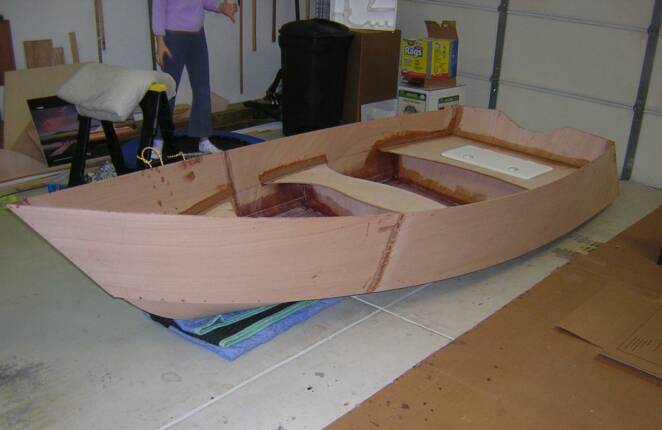 The Tango Skiffs are built from marine plywood using the "stitch-and 